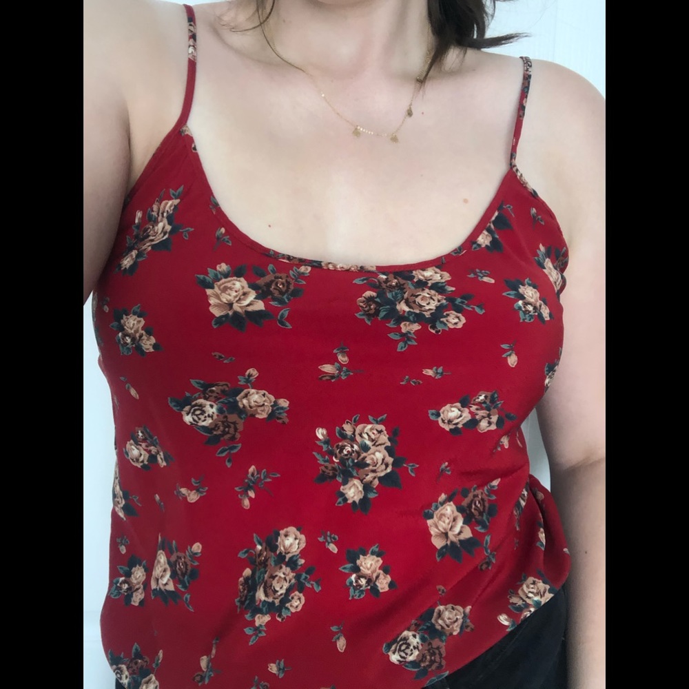 Red Floral Lingerie Tank Top